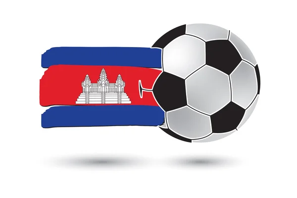 Fußball und Kambodscha-Flagge mit farbigen, handgezeichneten Linien — Stockfoto