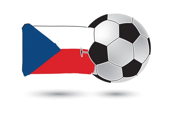 Voetbal en de Tsjechische Republiek vlag met gekleurde hand getrokken lijnen — Stockfoto