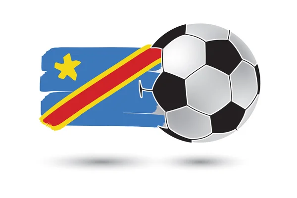 Fotbalový míč a demokratické republiky Kongo vlajku s barevnými rukou nakreslené čáry — Stock fotografie