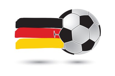 Futbol topu ve renkli el ile Almanya bayrağı hatları çizilmiş