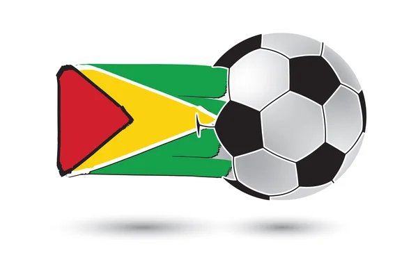 Fotbalový míč a Guyana vlajka s barevnými rukou nakreslené čáry — Stock fotografie