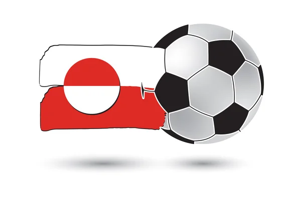Fotboll och Grönlands flagga med färgade hand dras linjer — Stockfoto