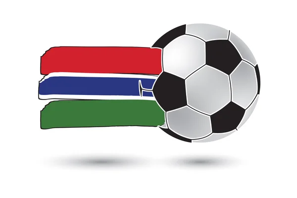 Pallone da calcio e bandiera Gambia con linee colorate disegnate a mano — Foto Stock