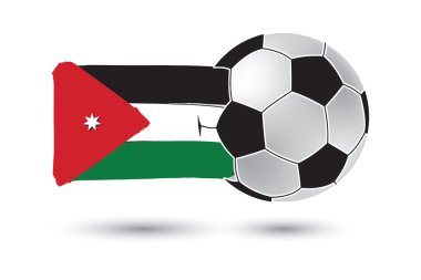 Futbol topu ve Jordan bayrağı renkli el ile çizilmiş çizgiler