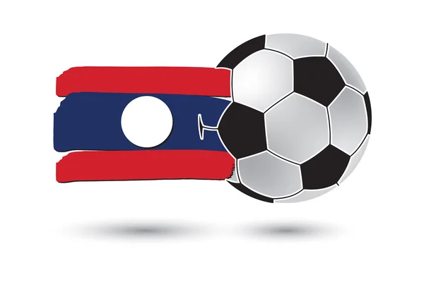 Футбольний м'яч і прапор Лаосу з кольоровими боку звернено ліній — стокове фото