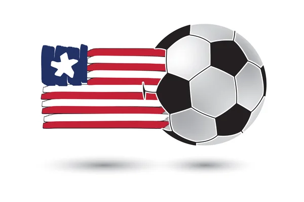 Futbol topu ve Liberya bayrağı renkli el ile çizilmiş çizgiler — Stok fotoğraf