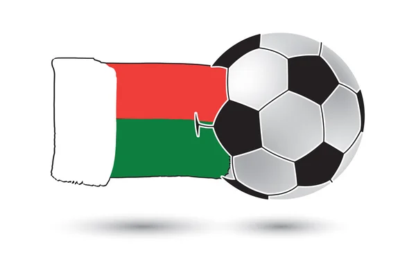 Pallone da calcio e Madagascar Bandiera con linee colorate disegnate a mano — Foto Stock