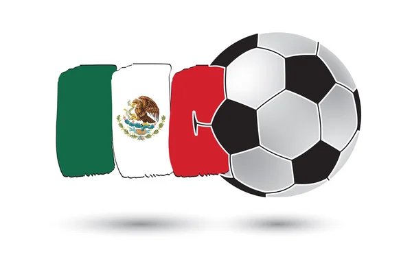 Voetbal en Mexico vlag met gekleurde hand getrokken lijnen — Stockfoto