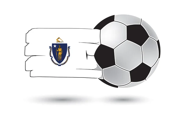 Soccer ball and Massachusetts State Flag with colored hand drawn lines — Stock Photo, Image
