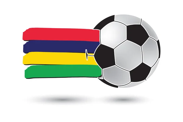 Bola de futebol e bandeira Maurícia com linhas desenhadas à mão coloridas — Fotografia de Stock