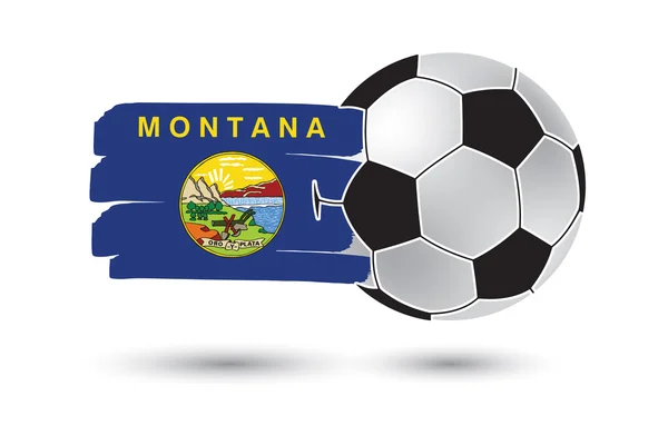 Voetbal en de vlag van Montana met gekleurde hand getrokken lijnen — Stockfoto