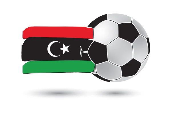 Pallone da calcio e Libia Bandiera con linee colorate disegnate a mano — Foto Stock