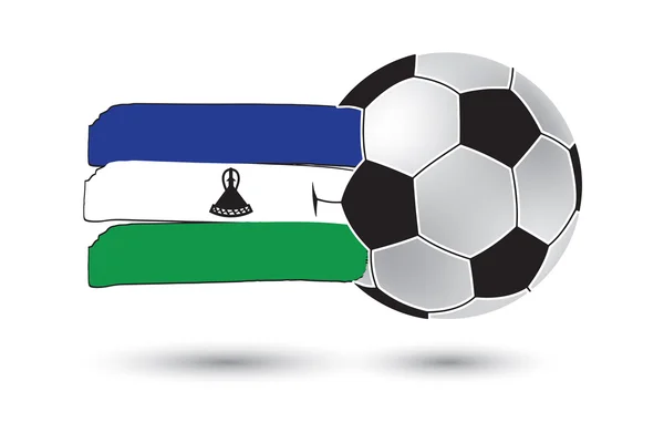Μπάλα ποδοσφαίρου και σημαία του Λεσότο με χρωματιστά χέρι αντληθούν γραμμές — Φωτογραφία Αρχείου
