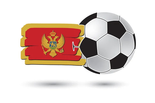 Μπάλα ποδοσφαίρου και Μαυροβούνιο σημαία με χρωματιστά χέρι αντληθούν γραμμές — Φωτογραφία Αρχείου
