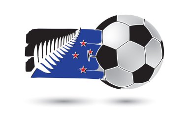 Futbol topu ve Yeni Zelanda 2016 bayrak renkli el ile çizilmiş çizgiler