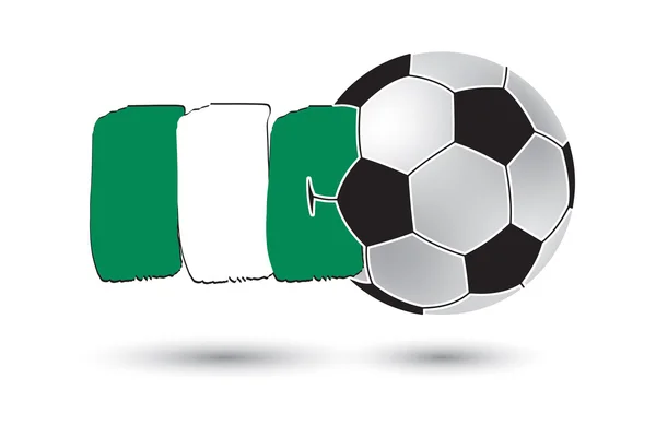 Balón de fútbol y bandera de Nigeria con líneas dibujadas a mano de colores — Foto de Stock