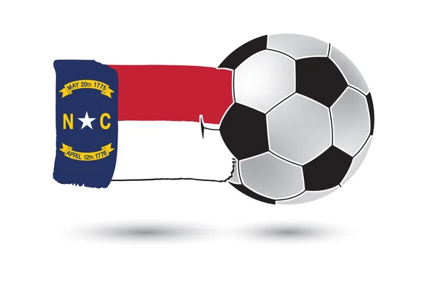 Pallone da calcio e North Carolina State Flag con linee disegnate a mano colorate — Foto Stock