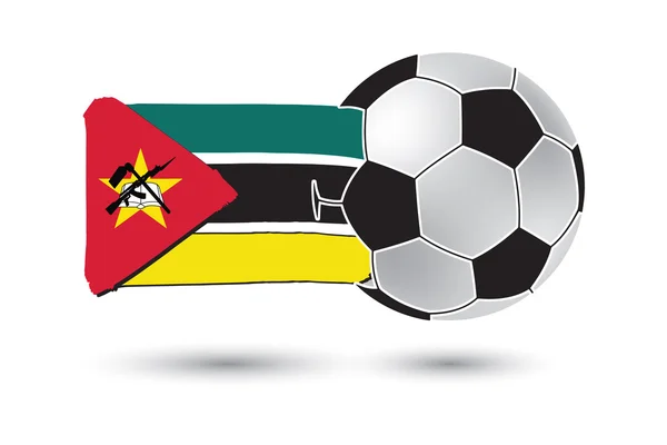 Μπάλα ποδοσφαίρου και σημαία της Μοζαμβίκης με χρωματιστά χέρι αντληθούν γραμμές — Φωτογραφία Αρχείου