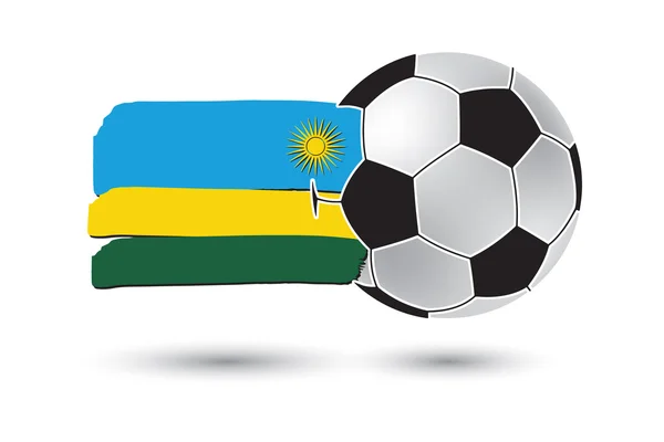 Μπάλα ποδοσφαίρου και σημαία της Ρουάντα με χρωματιστά χέρι αντληθούν γραμμές — Φωτογραφία Αρχείου
