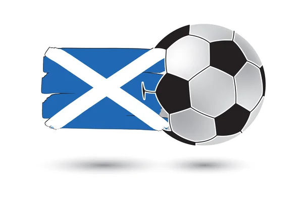 Balón de fútbol y bandera de Escocia con líneas dibujadas a mano de colores — Foto de Stock