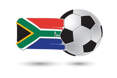 Futbol topu ve Güney Afrika bayrak renkli el ile çizilmiş çizgiler