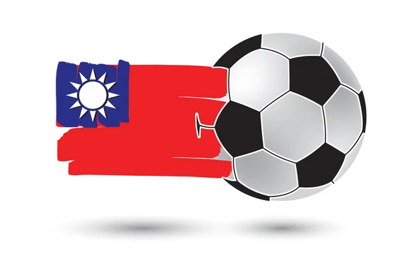 축구공과 대만 국기 색 손으로 그린 라인 — 스톡 사진
