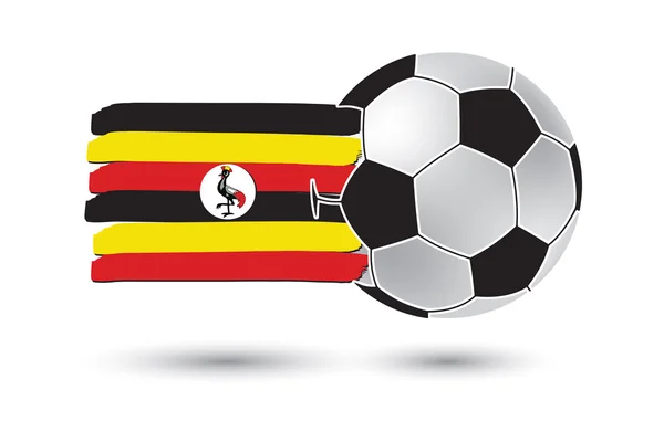 足球球和乌干达国旗色的手所画的线 — 图库照片