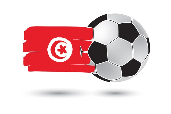 Voetbal en Tunesië vlag met gekleurde hand getrokken lijnen — Stockfoto