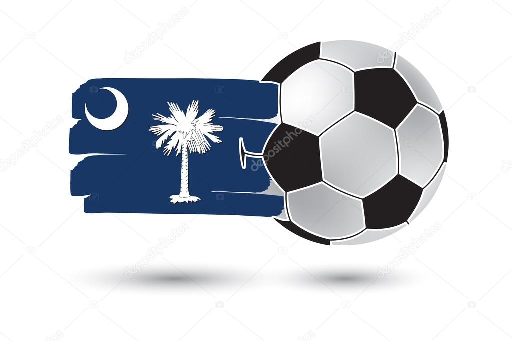 Soccer ball and South Carolina State Flag with colored hand drawn lines