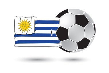 Futbol topu ve Uruguay bayrağı. renkli elle çizilmiş çizgiler ile