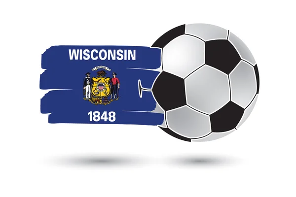 Pallone da calcio e Wisconsin State Flag con linee disegnate a mano colorate — Foto Stock