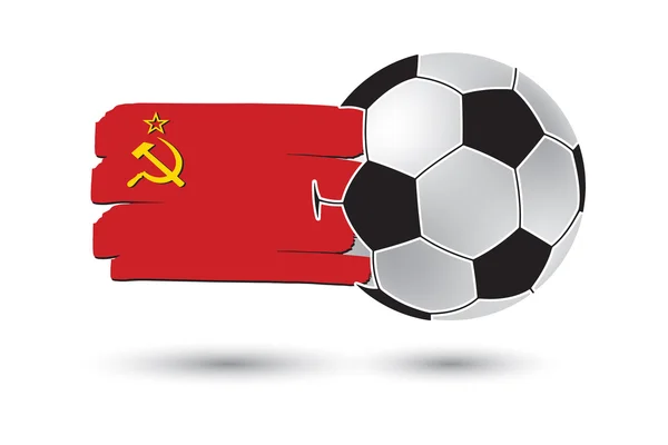 Balón de fútbol y bandera de la URSS con líneas dibujadas a mano de colores —  Fotos de Stock