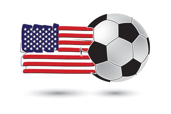 Bola sepak bola dan bendera Amerika Serikat dengan garis gambar tangan berwarna — Stok Foto
