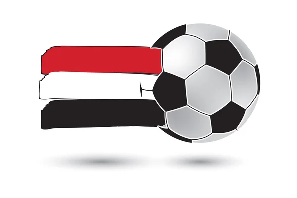 Pallone da calcio e bandiera dello Yemen con linee disegnate a mano colorate — Foto Stock