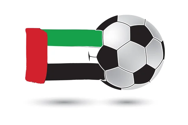 Bola de futebol e bandeira dos Emirados Árabes Unidos com linhas desenhadas à mão coloridas — Fotografia de Stock
