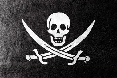 Calico Jack korsan bayrağı, deri dokusu üzerinde boyalı