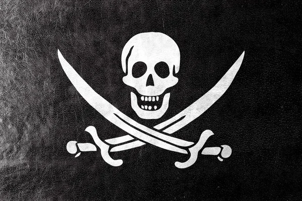 Calico Jack Pirate Flag, painted on leather texture — Stock Photo, Image