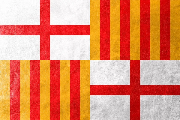 Флаг Барселоны, окрашенный в кожаную текстуру — стоковое фото