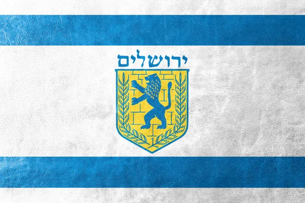 Flagge von jerusalem, auf Lederstruktur gemalt — Stockfoto