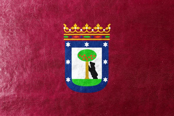 Bandera de Madrid, pintado sobre textura de cuero — Foto de Stock
