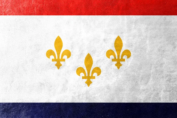 Flag of New Orleans, Louisiana, painted on leather texture — Stock Photo, Image