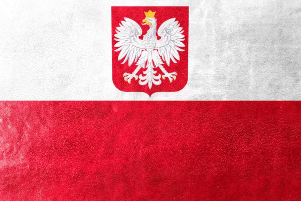 Drapeau de la Pologne avec armoiries, peint sur la texture du cuir — Photo