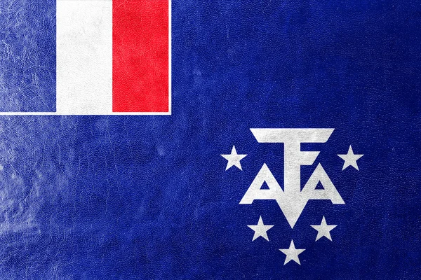 Flag of the French Southern and Antarctic Lands, painted on leather texture — Stock Photo, Image