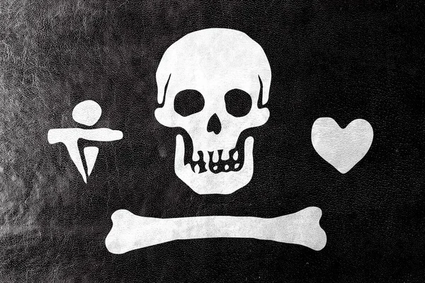 Stede Bonnet Pirate Flag, painted on leather texture — Stock Photo, Image
