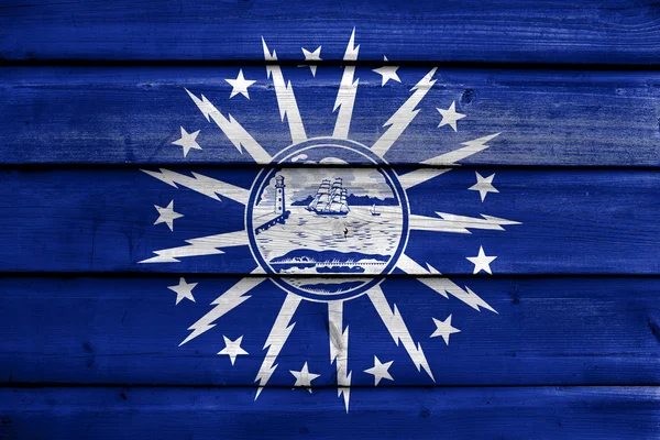 Σημαία του Buffalo, Νέα Υόρκη, ζωγραφισμένα σε παλιά ξύλινη σανίδα φόντο — Φωτογραφία Αρχείου