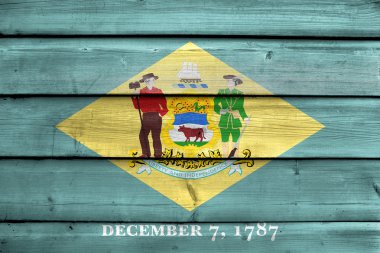 Delaware State, eski ahşap tahta zemin üzerine boyalı bayrağı