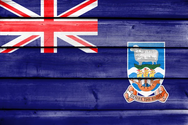 Flag of Falkland Islands, painted on old wood plank background — Stock Photo, Image