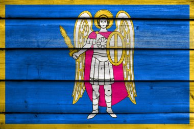 Kiev, eski ahşap tahta zemin üzerine boyalı bayrağı