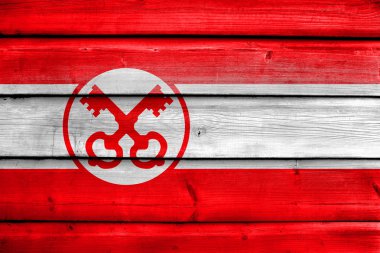 Leiden, eski ahşap tahta zemin üzerine boyalı bayrağı