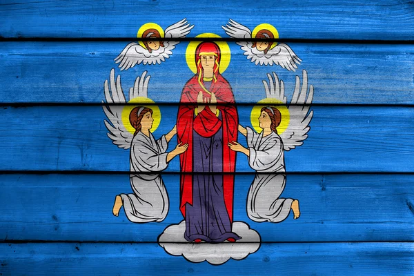 Bandeira de Minsk, pintada no fundo da prancha de madeira velha — Fotografia de Stock